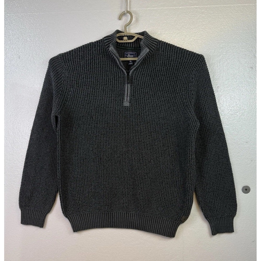 G.H. Bass & Co. Sweater Mens XL Green Ribbed Knit Mock Neck 1/4 Zip Pullover